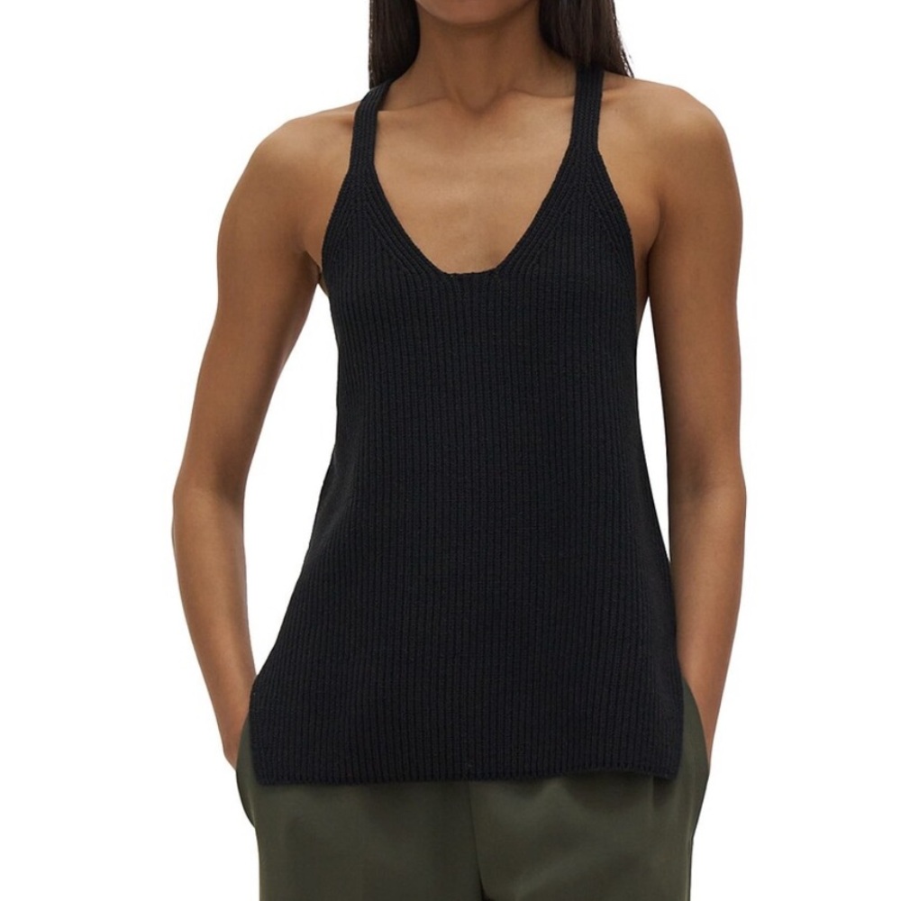 Helmut Lang Womens Black Ribbed Racerback Sleeveless Scoop Neck Tank